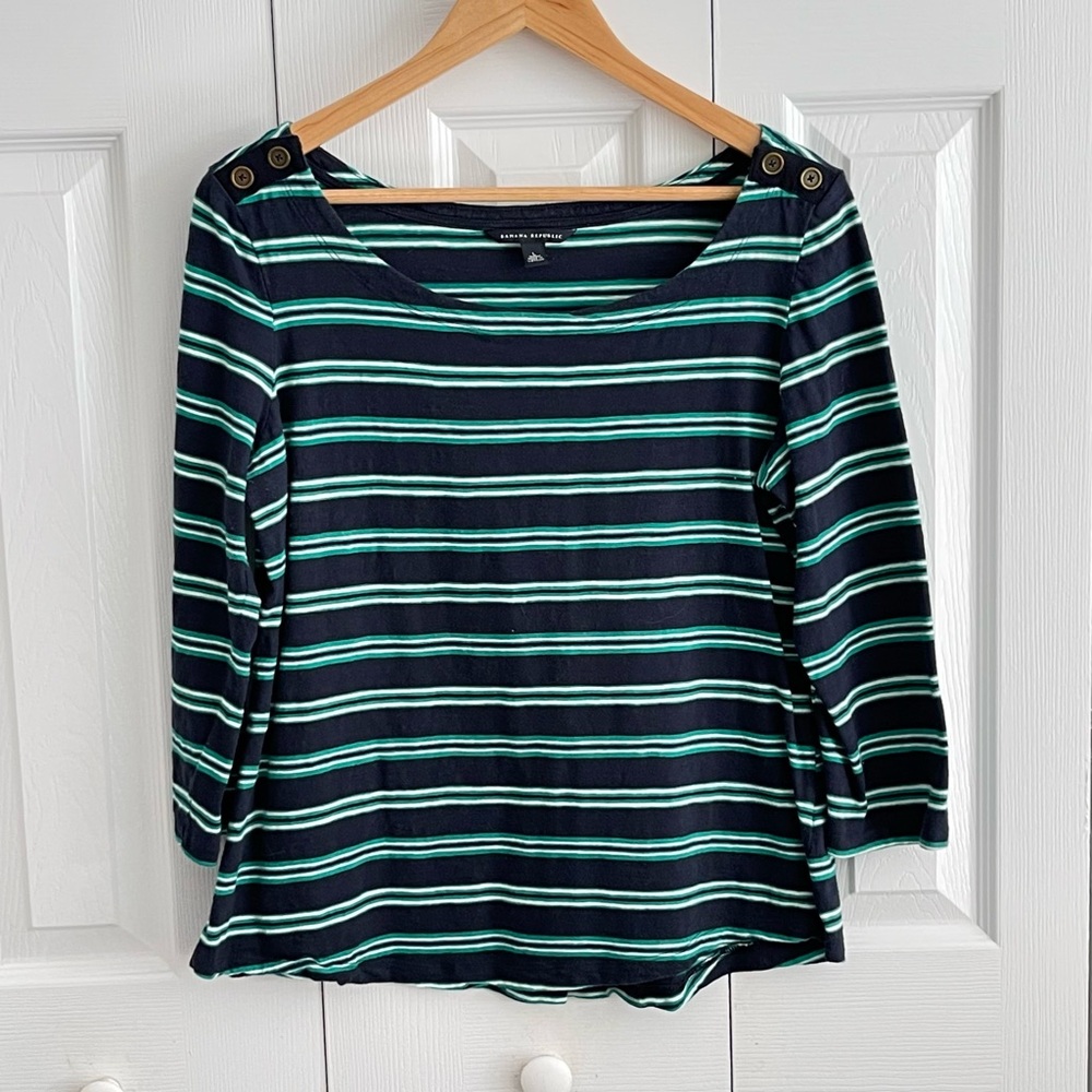 Banana Republic Striped Boat Neck 3/4 Sleeve Top